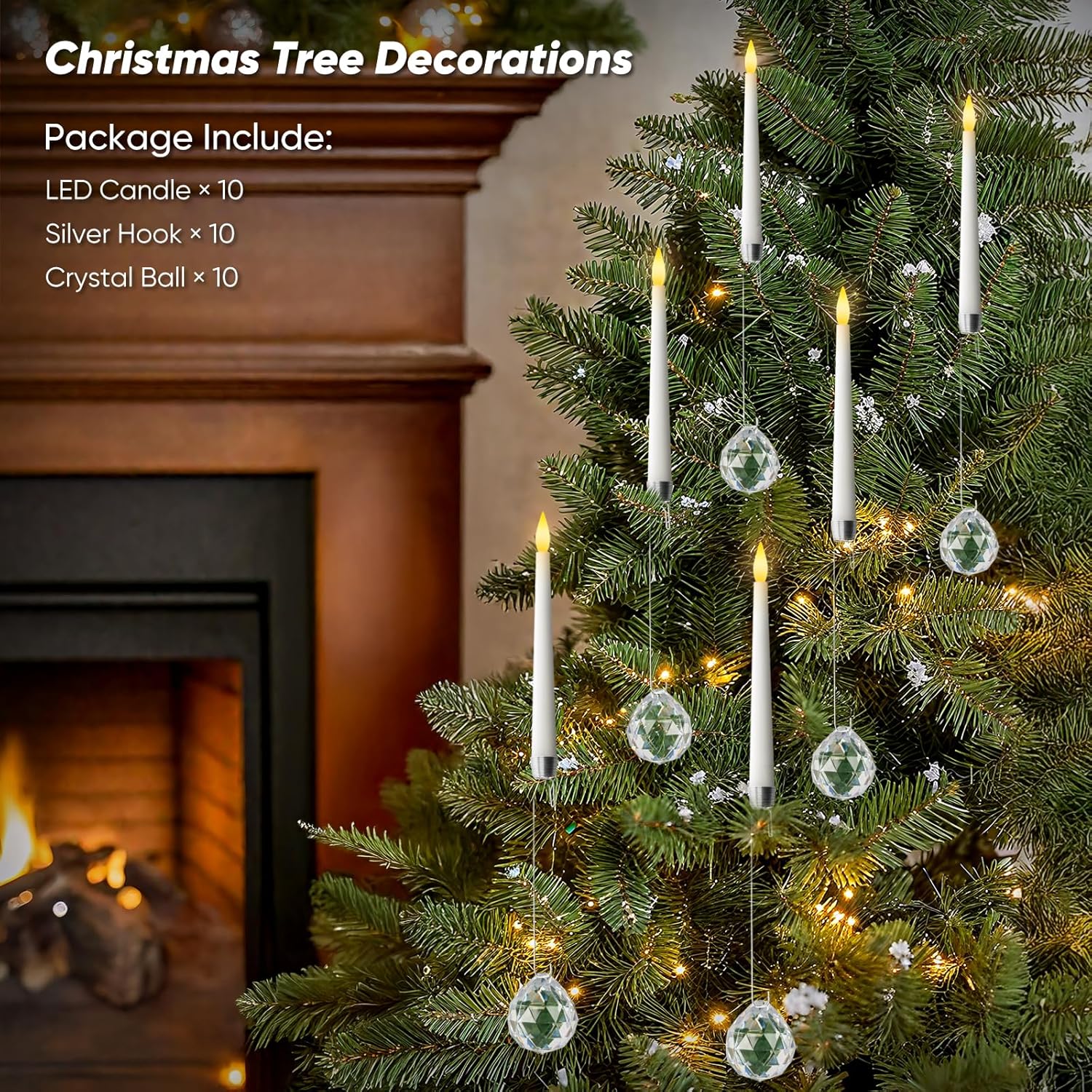 Pack Of 10 Christmas Tree Candles With Remote And Timer, Flameless Short Taper Candles Flickering, Battery Operated Fake Led Candle For Xmas Home Party Wedding Gift With Crystal Ball Hook