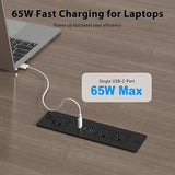 Recessed Power Strip Outlet Kit 65W USB C Fast Charging 3 AC Ports Black