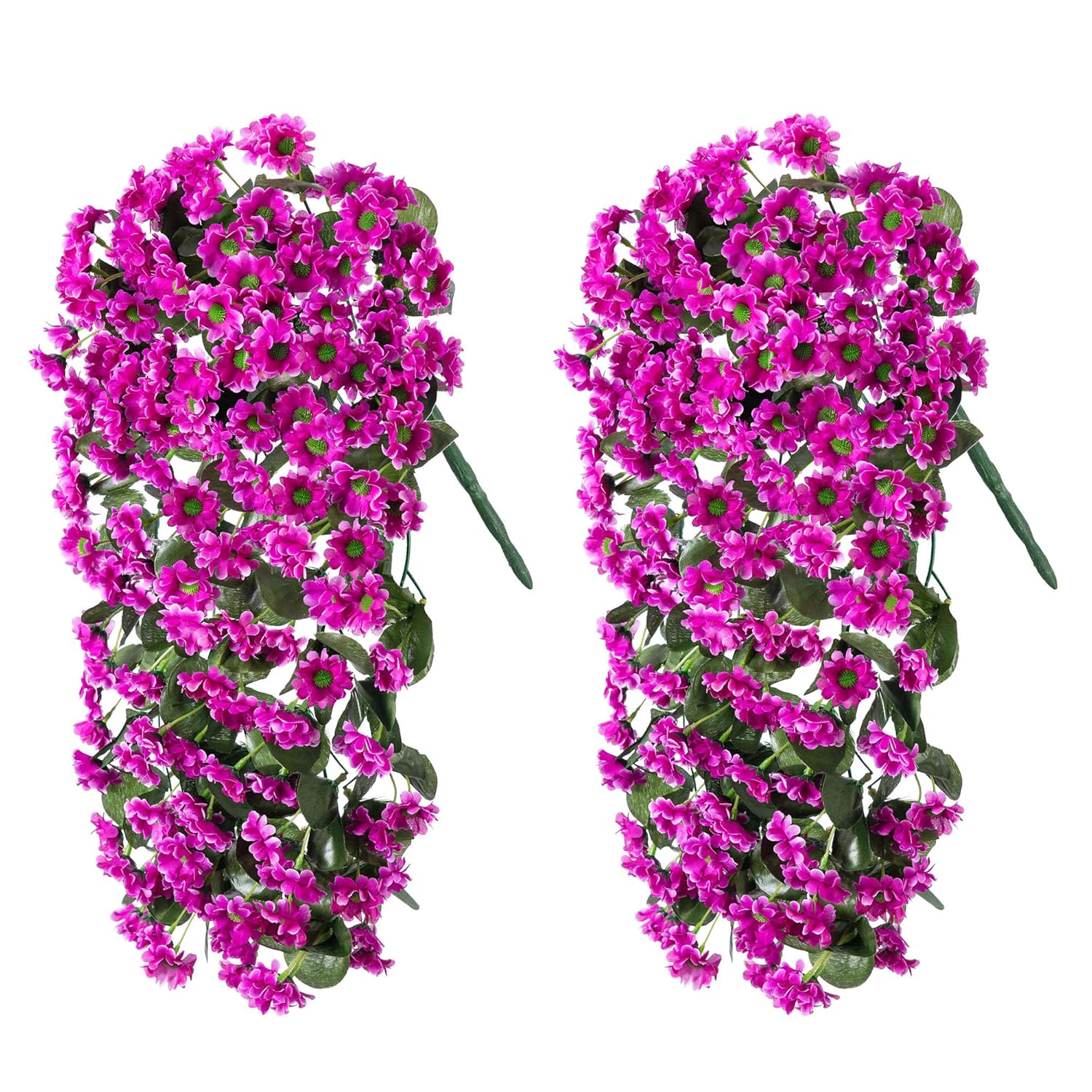Artificial Fake Hanging Flowers Plants For Outdoor Summer Decoration,2 Pcs Faux Silk Fuchsia Orchid Long Vines Stems Bouquet Uv Resistant For Wall Home Porch Patio Outside(Violet)