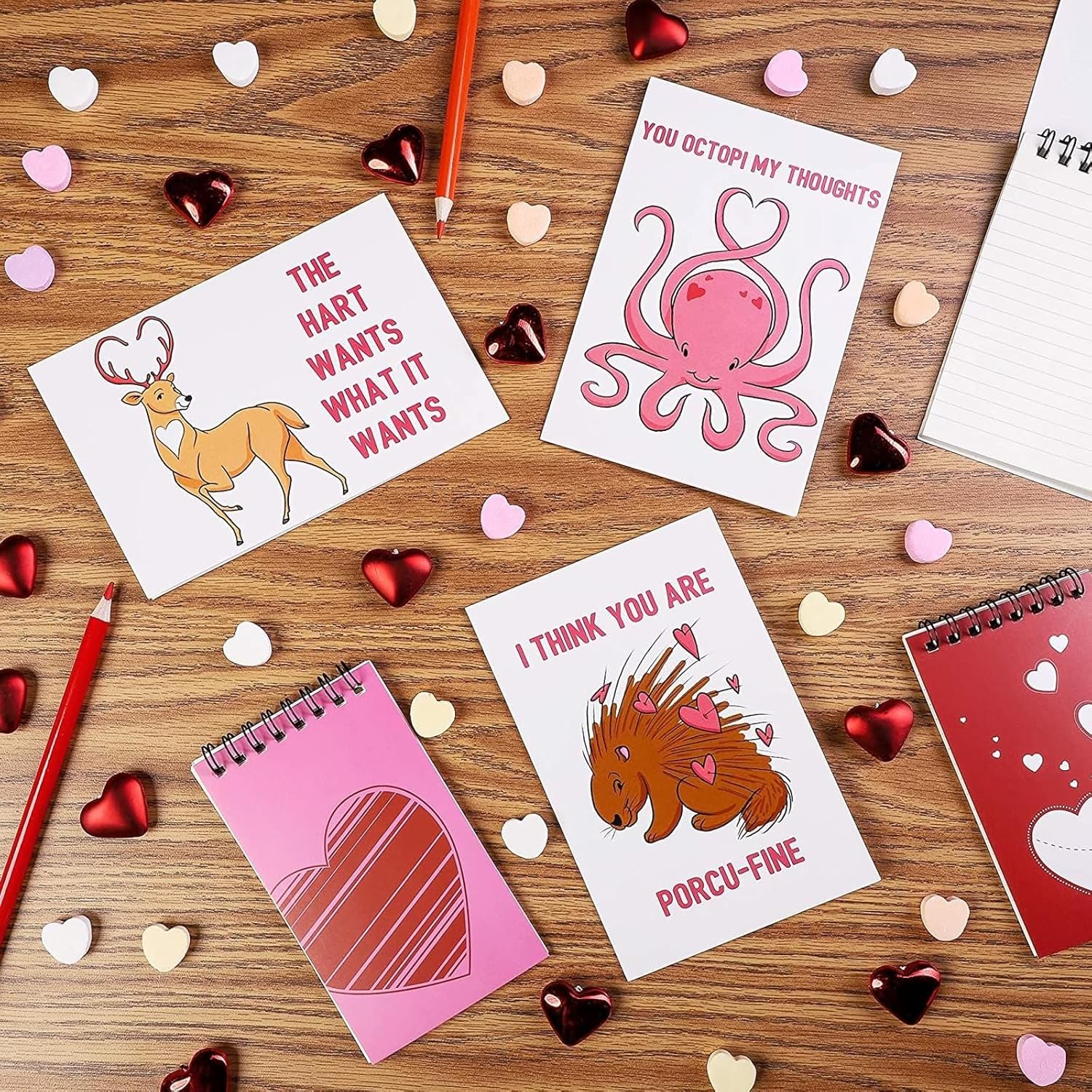 Animal Pun Valentines Cards - 48-Pack, 4 X 6 In - Greeting Card Pack With Envelopes & Funny Love Notes