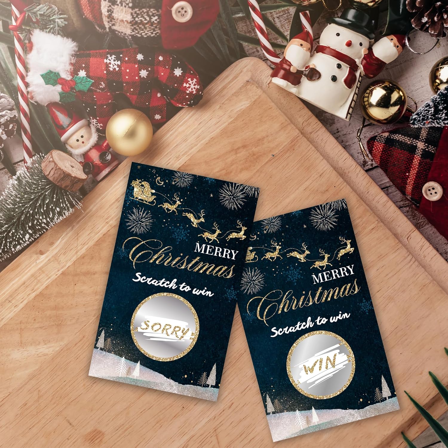 3.5"X2.1" Merry Christmas Scratch Cards - Christmas Eve Scratch To Win Game Cards - 40 Xmas Lottery Game For Xmas Parties,Family Gatherings,Increase The Game Atmosphere Prizes Activity - A02