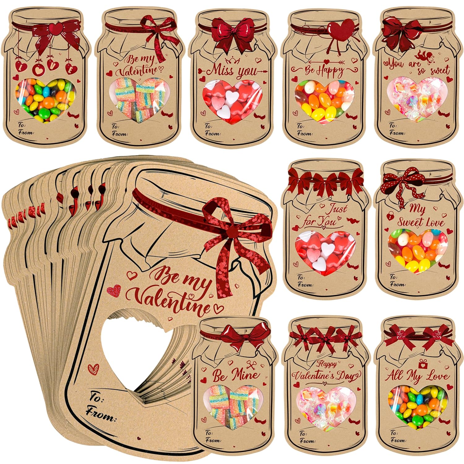 60Pcs Valentines Day Cards Bulk: Kids Classroom Valentine'S Favors, Class School Exchange Party Gifts Supplies For Students Boys Girls(Kraft, 10 Styles)