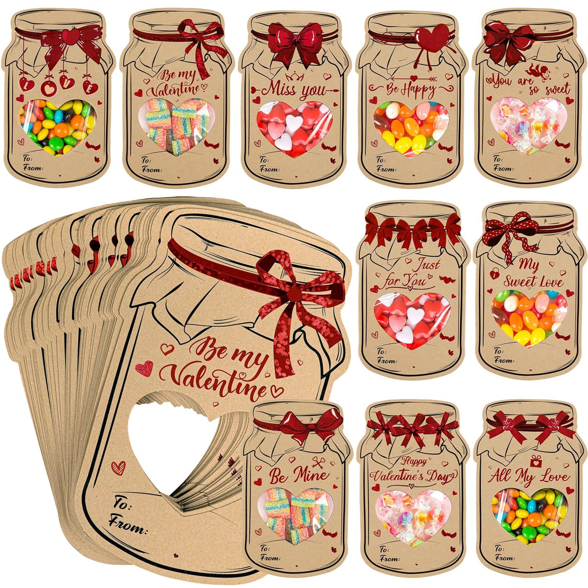 60Pcs Valentines Day Cards Bulk: Kids Classroom Valentine'S Favors, Class School Exchange Party Gifts Supplies For Students Boys Girls(Kraft, 10 Styles)
