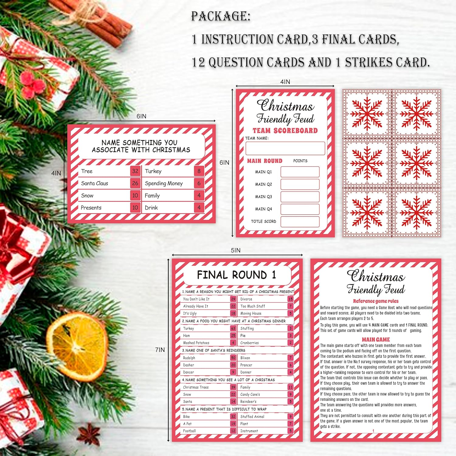 Christmas Friendly Feud Card Game, Christmas Party Game For Family Activity, Christmas Games For Adults, Feud Quiz, Christmas Quiz(Sdfeud01)