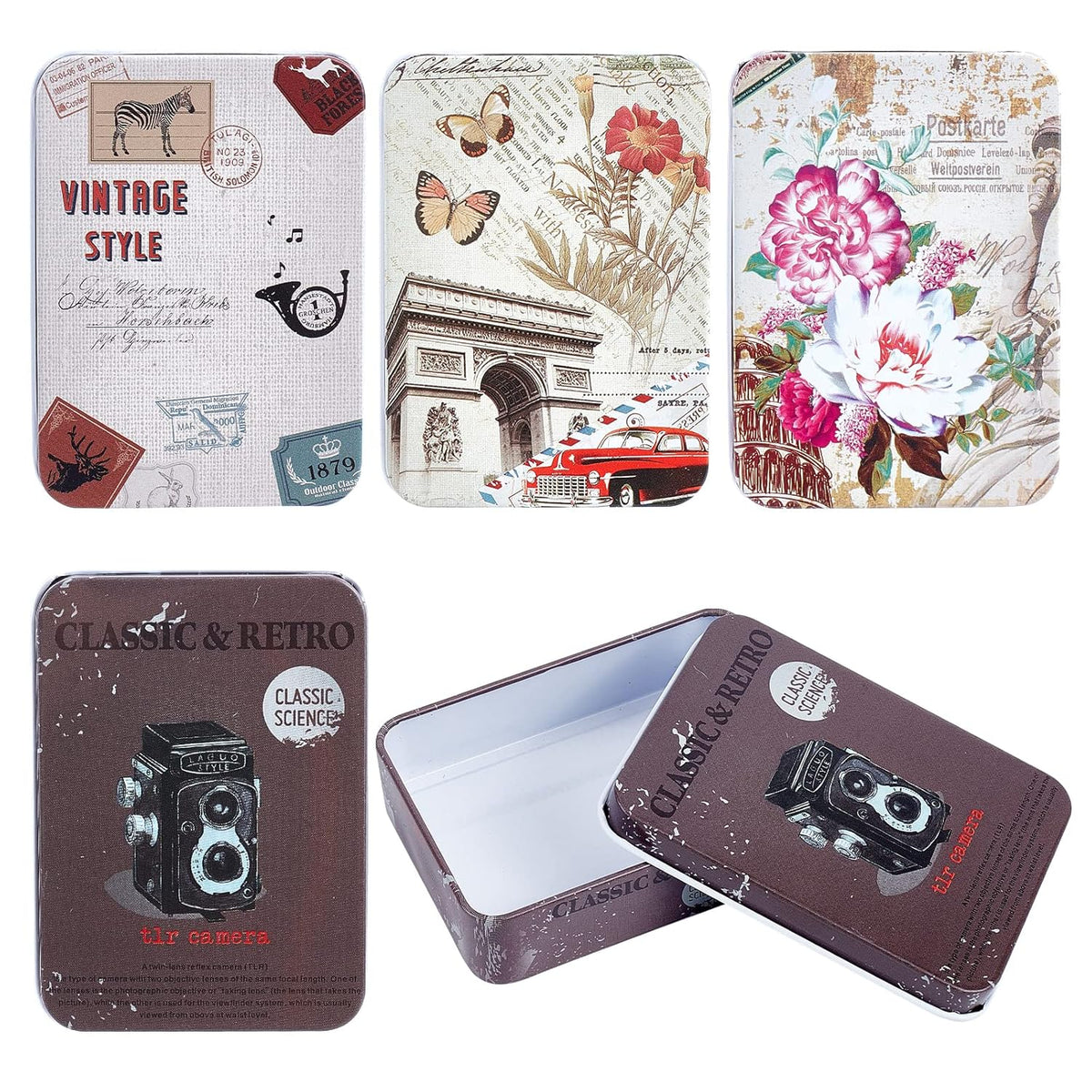 4Pcs Vintage Metal Tin Box Gift Card Holder Rectangular Tinplate Box Containers Christmas Small Wrap Boxes With Lids Hinged Storage Cans For Home Kitchen Candles Jewelry Coin Cake Biscuits