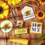 7 Pcs Sunflower Wooden Table Decorations, Farmhouse Tiered Tray Decor Rustic, Wood Block Signs Table Centerpieces Bead Garland For Kitchen Tabletop Housewarming