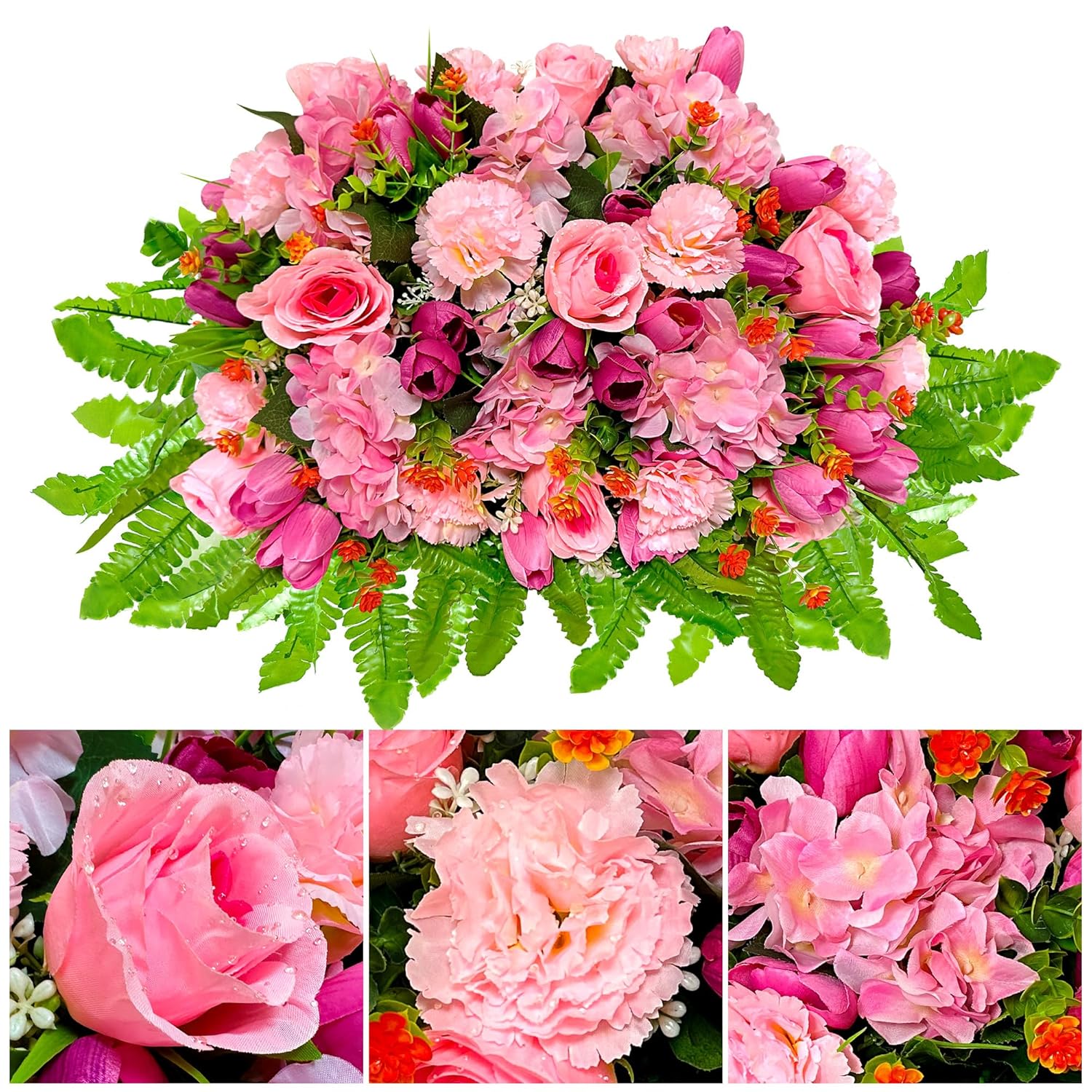 Sympathy Flower For Headstone - Artificial Tulips Roses Grave Flowers For Cemetery Easy Fit Outdoor Decoration