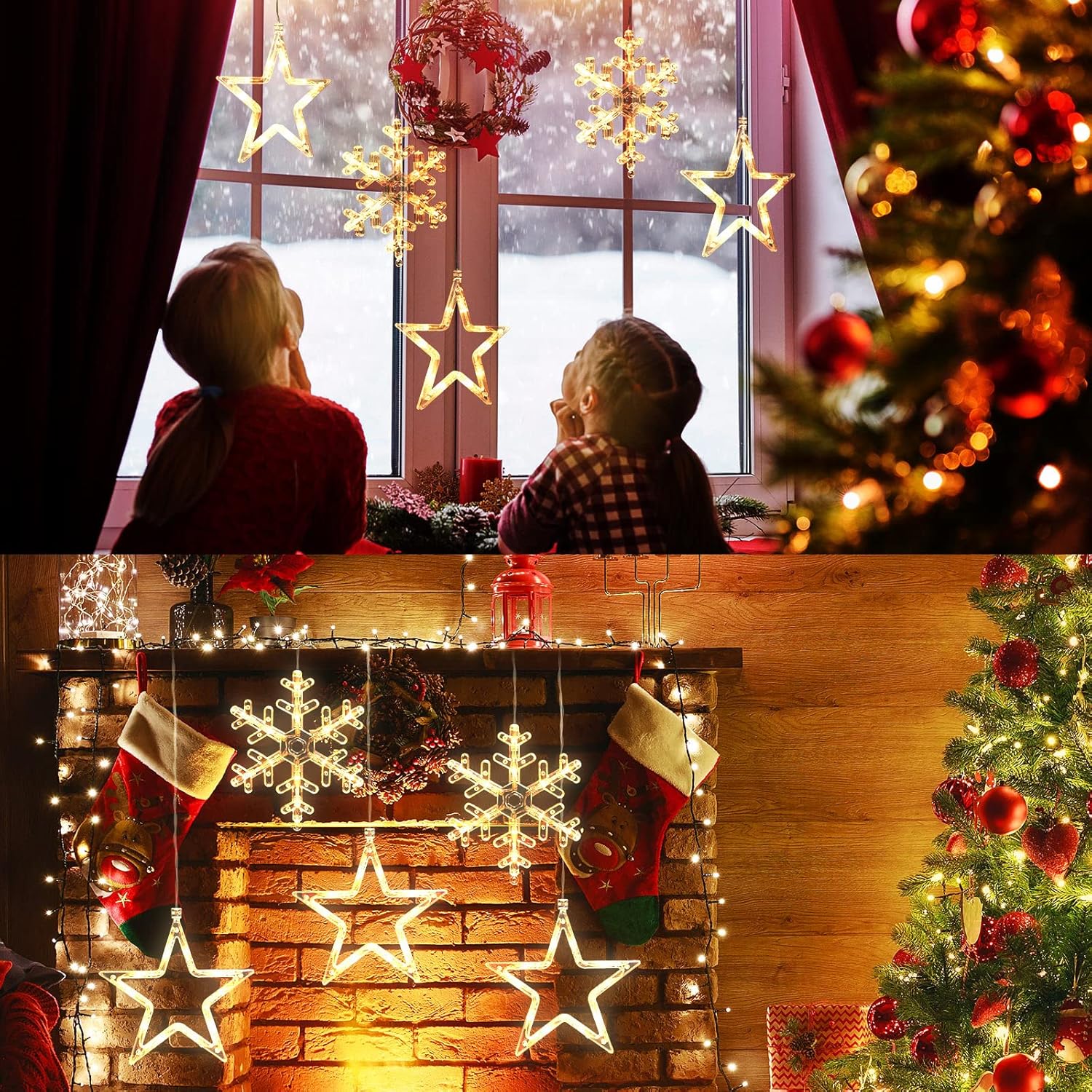 5 Pieces Christmas Window Lights Decorations Christmas Lighted Sign Warm White Battery Operated Backdrop Silhouette Stri