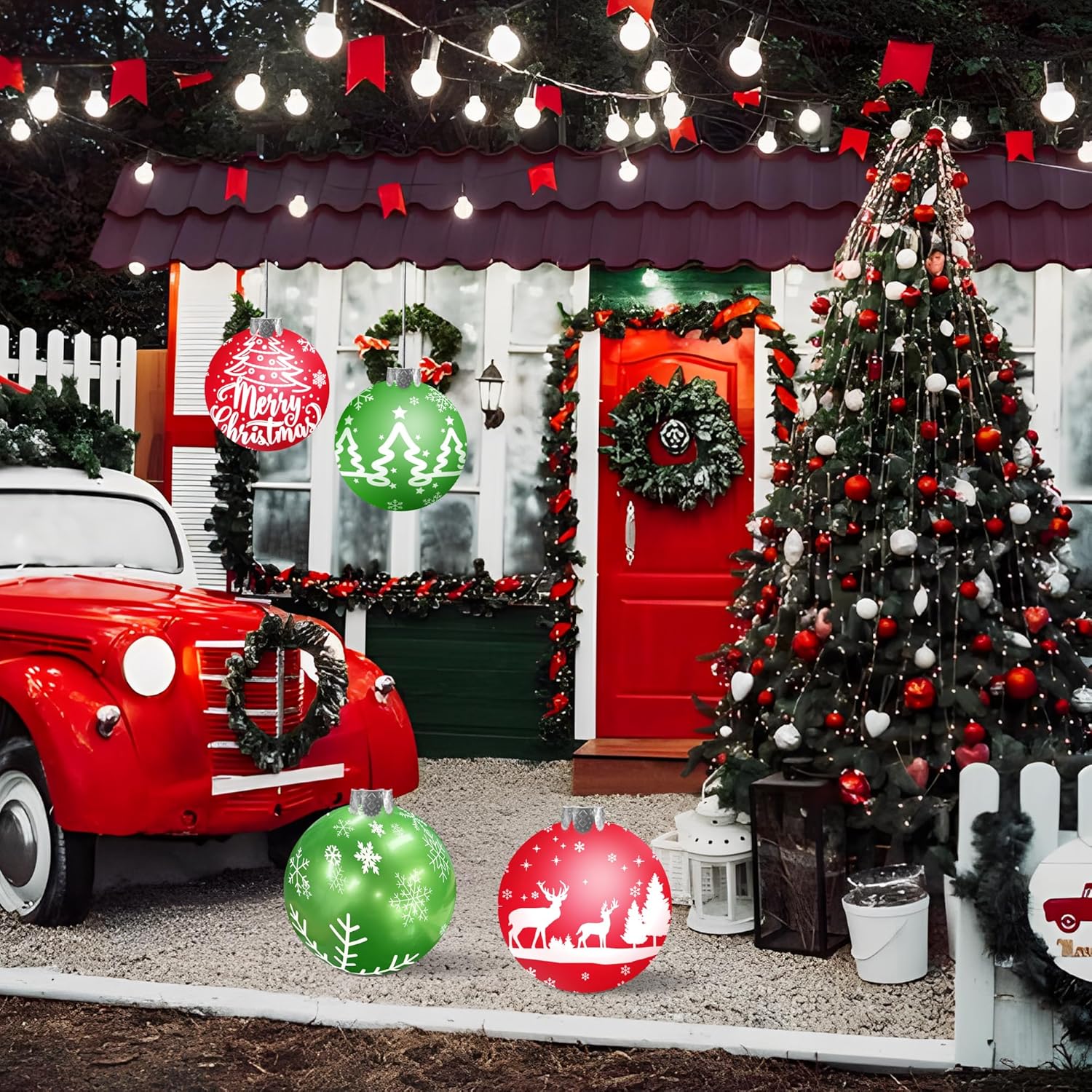 10 Pcs Multi-Pattern Giant Inflatable Christmas Orbs/Balls Decorations - Elastic Ball Safely Expands To 9 Inches, Large