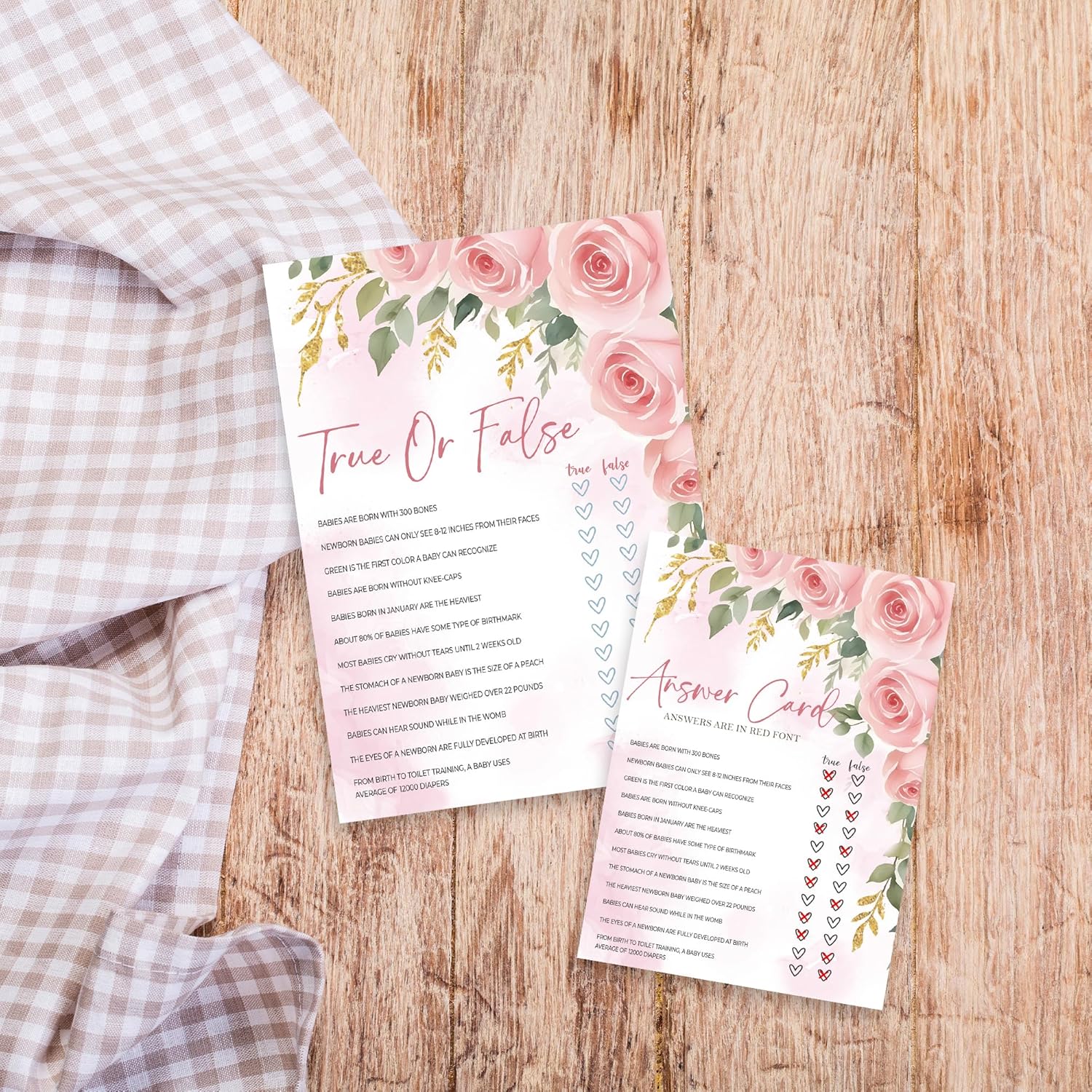 Blush Floral Baby Shower Game Kit - True Of False- 30 Baby Shower Game Cards With 1 Answer Card For Baby Boy Girl, Gender Reveal Games Baby Announcement Baby Shower Party Favors And Decorations - A07