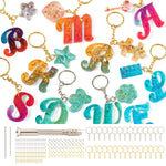 182Pcs Fancy Alphabet Resin Molds Silicone Kit, Reversed Letter Keychain Epoxy Resin Casting Molds, Resin Key Chain Making Set With 1 Hand Drill 2 Drill Bits 30 Key Rings 100 Screw Pins