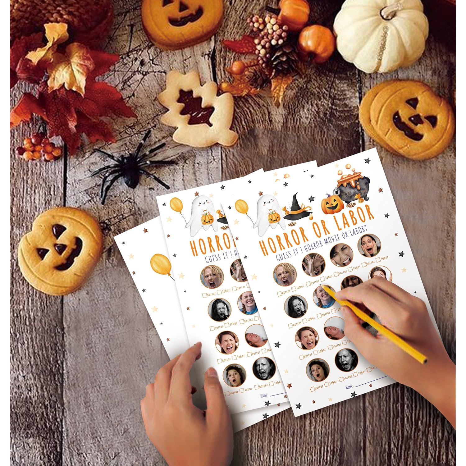 Horror Or Labor Baby Shower Game, Halloween Baby Shower Game, 31 Cards(Including Answers), Double Sided Design, Funny Baby Shower Game -Hl01