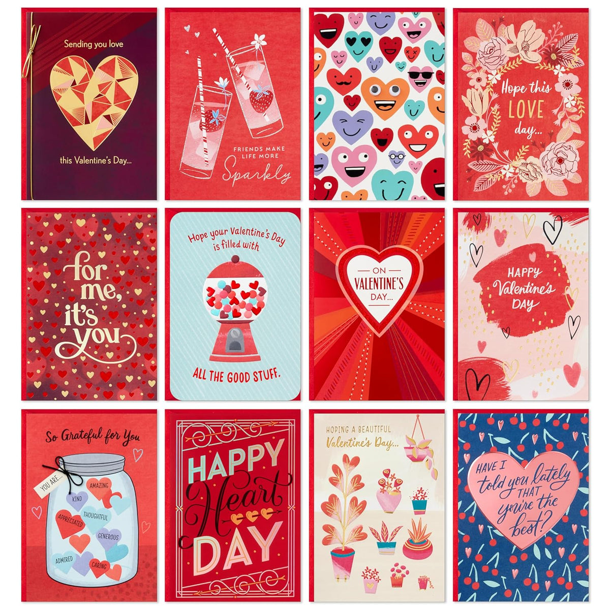 Hallmark Valentine's Day Cards (12 Unique Designs with Envelopes) for Kids, Romantic Partner, Friends, Family, Caregiver