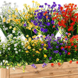 24 Bundles Flowers Outdoor Plants Fake Peony Plant Artificial Greenery Decoration Uv Resistant Plastic Faux Flowers For Home Garden Porch Courtyard Outdoor Indoor