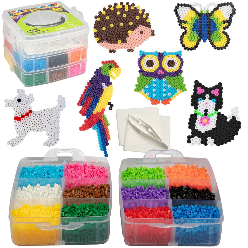 8,000Pc Fuse Bead Super Kit W/Animal Pegboards And Templates -12 Colors, 6 Peg