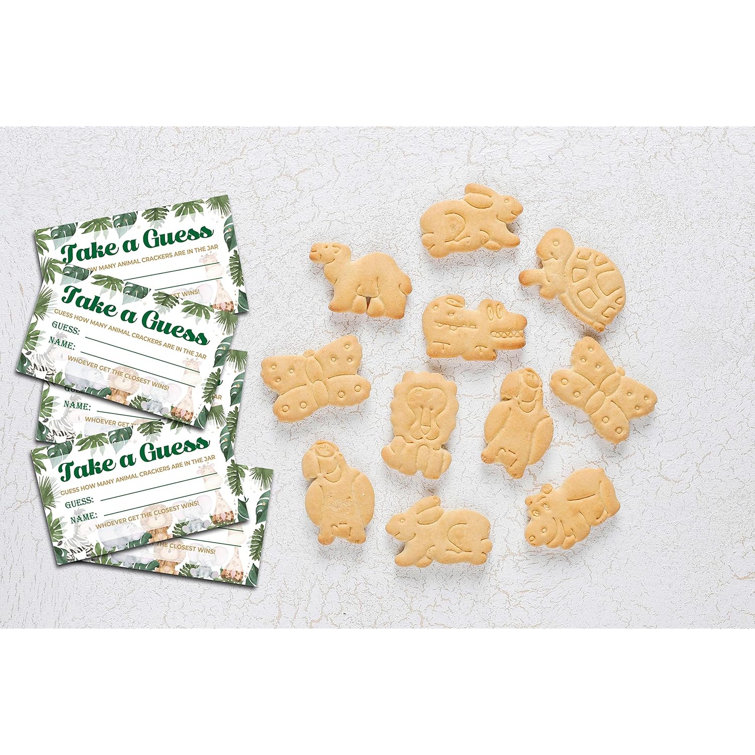 Find How Many Animal Crackers Guessing Game, Safari Jungle Animal Baby Shower Game Cards, Woodland Animals Baby Shower Favors Supplies Decorations, 50 Cards And Matching Standing Sign-A01