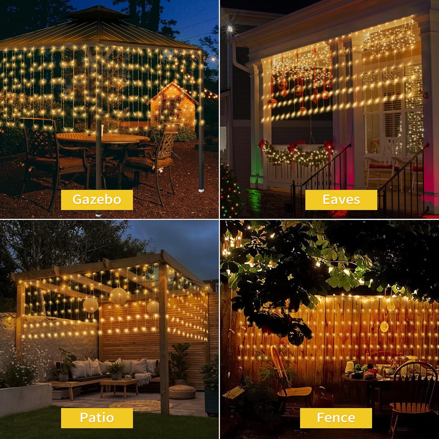 32.8 * 3.28Ft Large Size Solar Curtain Icicle Lights Outdoor, 8 Modes Outdoor String Icicle Curtain Lights, Solar Christ