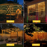 32.8 * 3.28Ft Large Size Solar Curtain Icicle Lights Outdoor, 8 Modes Outdoor String Icicle Curtain Lights, Solar Christ