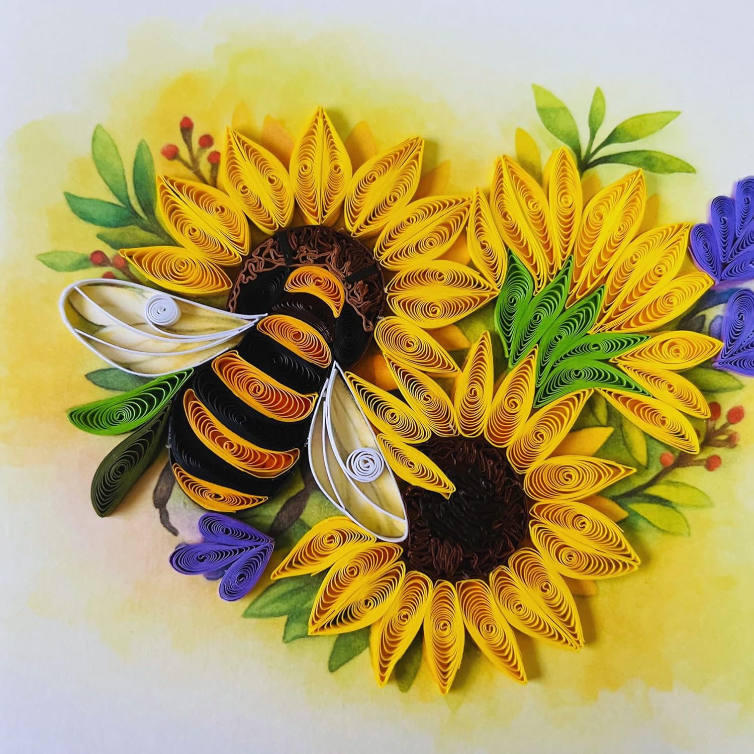 Quilling Cards, Handmade Card, Quilled Cards With Dedicated Paper, Quilling Birthday Cards For Women Or All Occasions: Mother'S Day, Greeting Card, Birthday... Daisy Bouquet (Sunflowers With Bee)