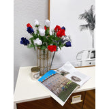 2Pcs 14 Stems Artificial Flower Rosebuds Patriotic Memorial Bouquet Cemetery Decorations For Grave, Spring Faux Flower Arrangement, Veterans, Independence Day, Red White Blue
