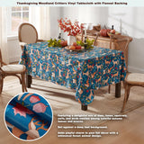 Christmas Woodland Critters 60 X 84 Inch Rectangle Vinyl Tablecloth With Flannel Backing, Squirrels Deer And Owl Winter Wreath Easy Care Holiday Table Cover For Christmas Parties