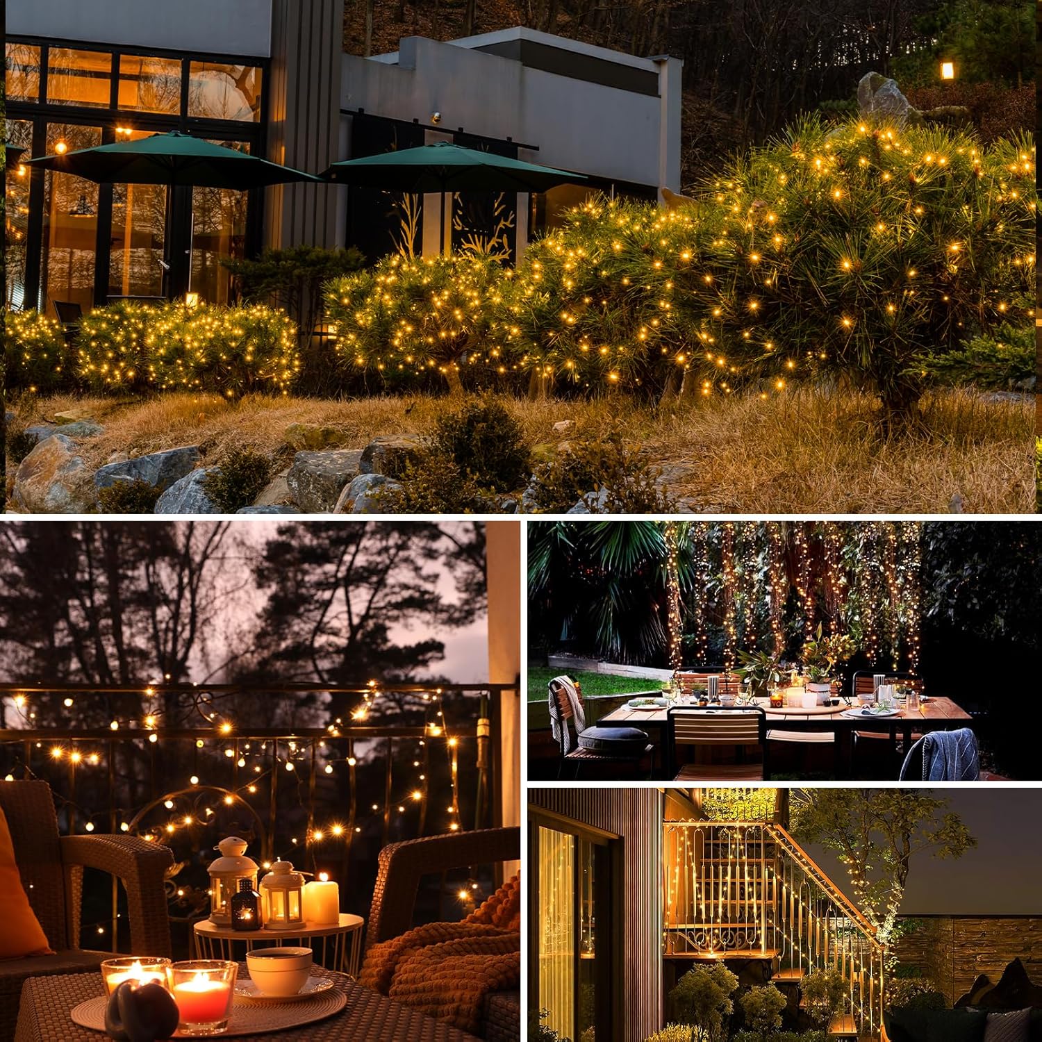 4 Pack Solar String Lights Outdoor 132FT 320 LED Warm White Copper Wire Fairy Lights Waterproof 8 Modes for Garden Tree Wedding Party Decor