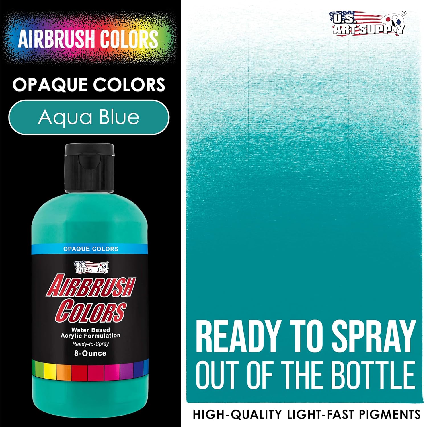 Opaque Aqua Blue Acrylic Special Effects Airbrush Paint - 8Oz Ready To Spray Air Brush Paint For Nails, Models, Fabric - Water-Based Air Brush Painting