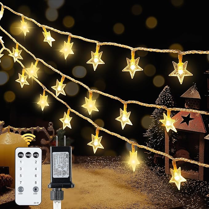 39FT 100 LED Star String Lights Plug In Warm White Fairy Twinkle Lights with 8 Lighting Modes Waterproof Decorative Lights for Bedroom Garden Wedding Party Christmas Tree Decor