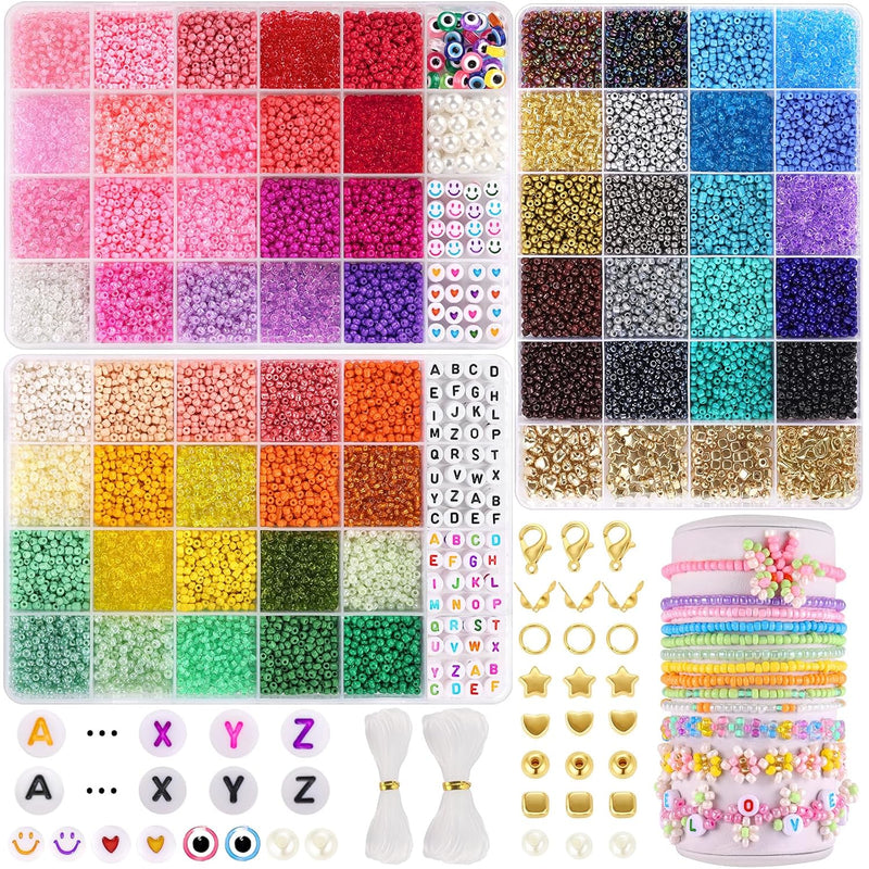 3Mm 21600Pcs+ Seed Beads For Jewelry Making, 60 Colors Small Glass Bea