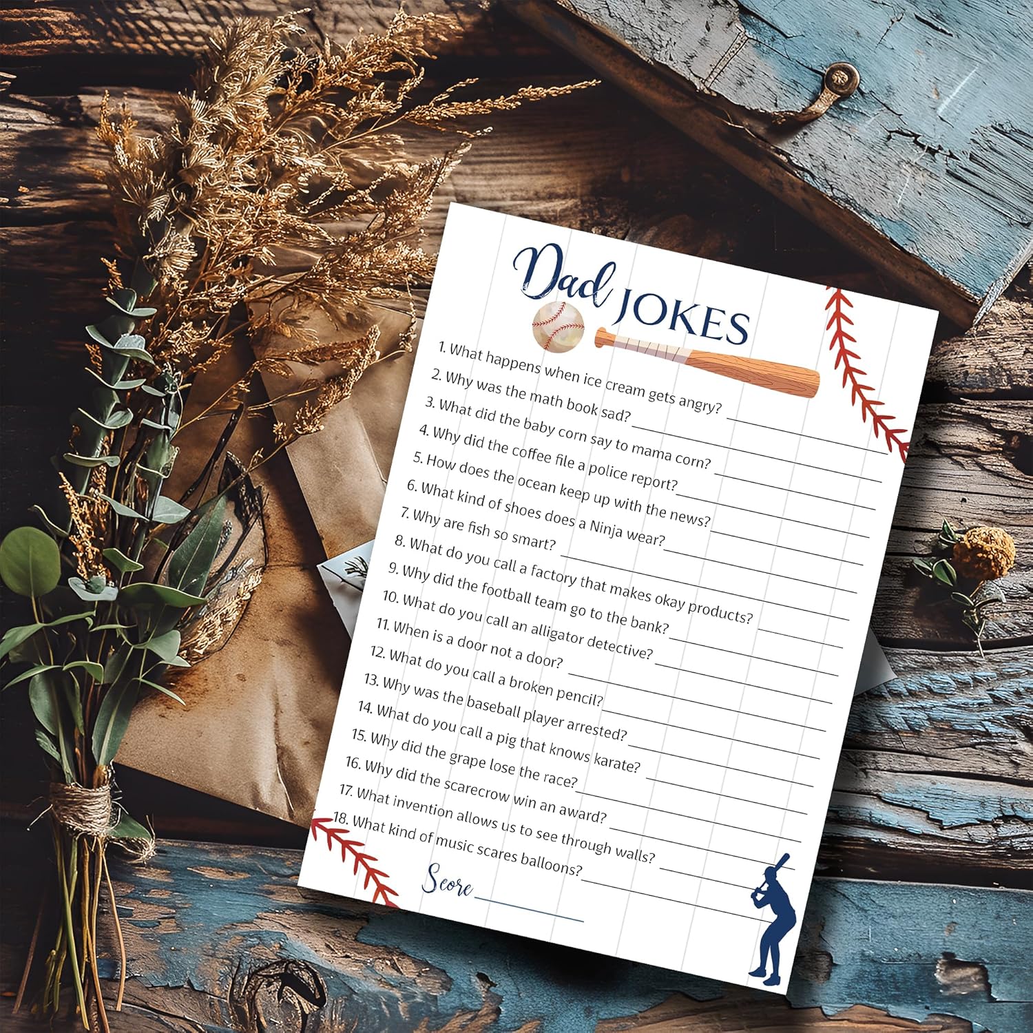 Dad Jokes Boy Baby Shower Games, Baseball Theme Daddy Jokes Shower Trivia — Pack Of 25 — Blue, Fun Dad Joke Game, Sport, Little Slugger Theme, Funny Game, Sprinkle, Sports Birthday Activity G900-Djk