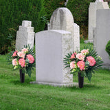 Fake Flowers Cemetery Vases For Grave Artificial Flowers For Cemetery Plastic Flowers For Outdoors Headstone Saddle For Grave Holiday Flowers Christmas Decorations(Pink 2Pcs)