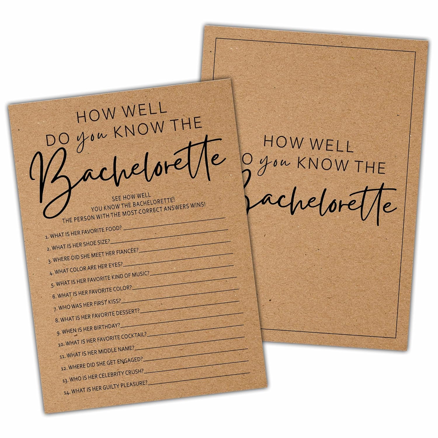Bachelorette Party Games, How Well Do You Know The Bachelorette Kraft Rustic Bridal Shower Game Card, Wedding/Engagement Party Ideas Activities Supplies Decorations(25 Cards) -A03