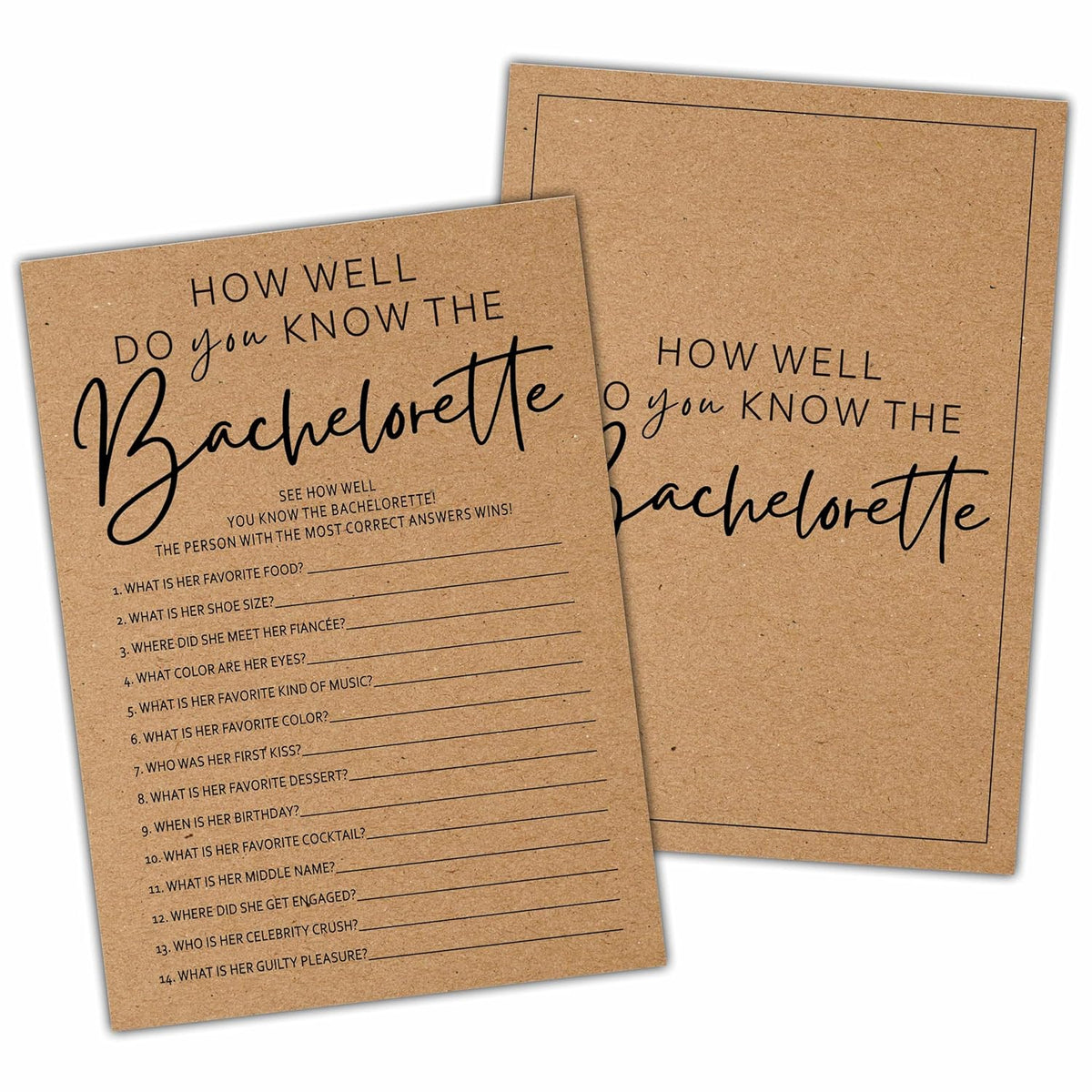 Bachelorette Party Games, How Well Do You Know The Bachelorette Kraft Rustic Bridal Shower Game Card, Wedding/Engagement Party Ideas Activities Supplies Decorations(25 Cards) -A03