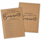 Bachelorette Party Games, How Well Do You Know The Bachelorette Kraft Rustic Bridal Shower Game Card, Wedding/Engagement Party Ideas Activities Supplies Decorations(25 Cards) -A03