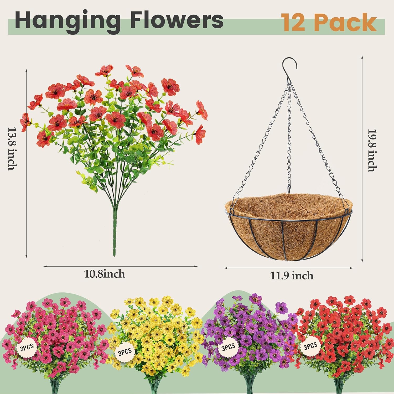 Artificial Hanging Flowers Basket For Outdoors Fake Hanging Plants Spring Summer Decoration Uv Resistant For Garden Front Porch Patio Balcony Decor