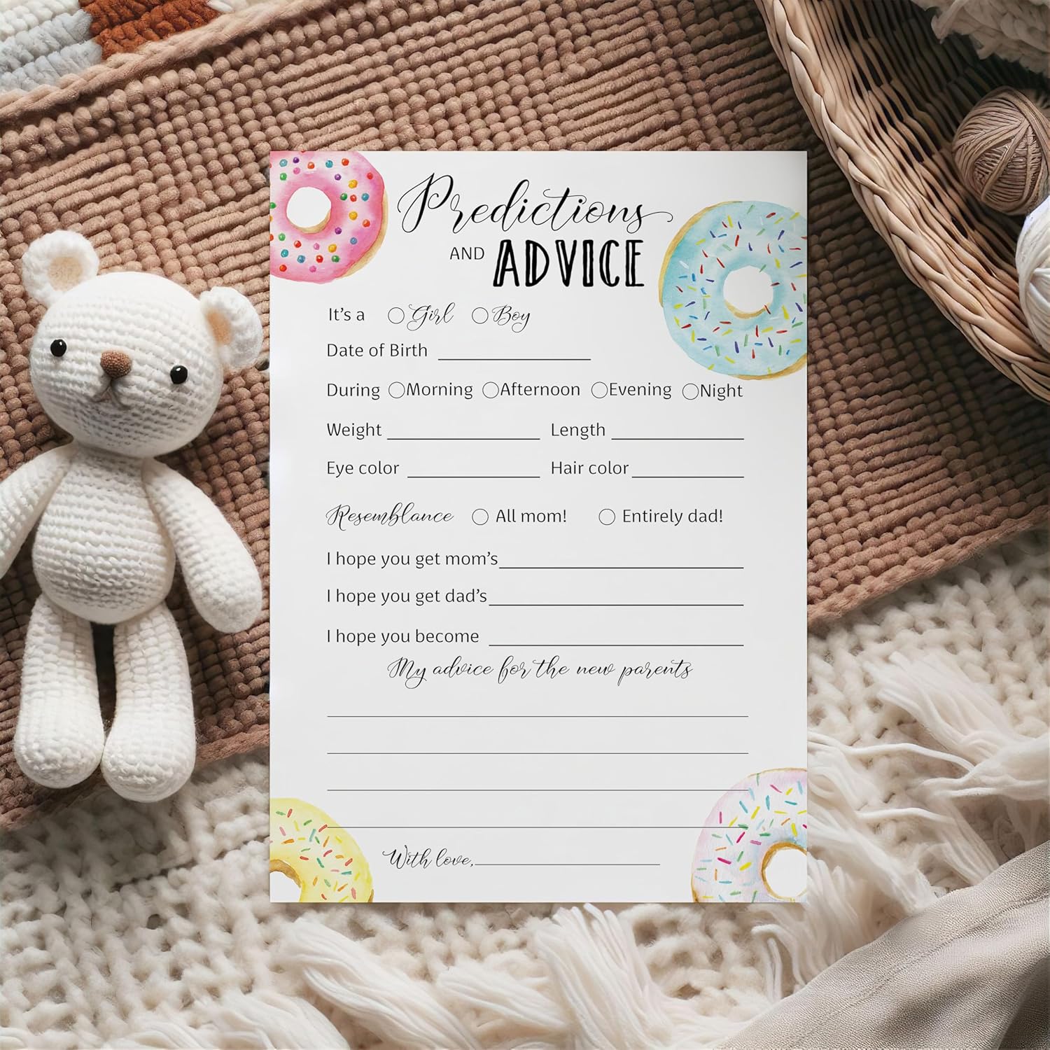 Donut Prediction And Advice Cards - Pack Of 25 - Doughnut Baby Shower Games, Pink Blue Game, New Parents, Mom & Dad To Be, Mommy & Daddy Message, Couples Coed Shower Activity Keepsake Book G850-Pdav