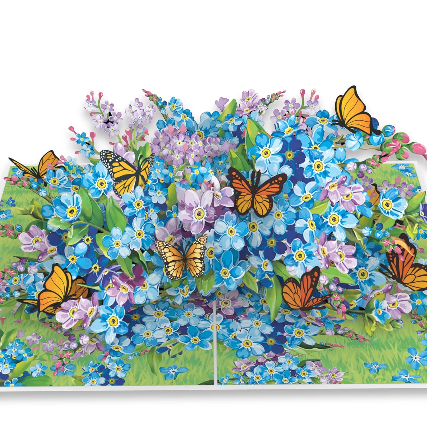 Stunning 3D Pop Up Flower Bouquet Card - Forget-Me-Nots & Monarch Butterflies In Bloom - Unique Pop Up Birthday Card For Women, Mom & Wife - 6"X8" With Envelope & Message Note - Perfect For Birthday, Get Well, Or Mother’S Day