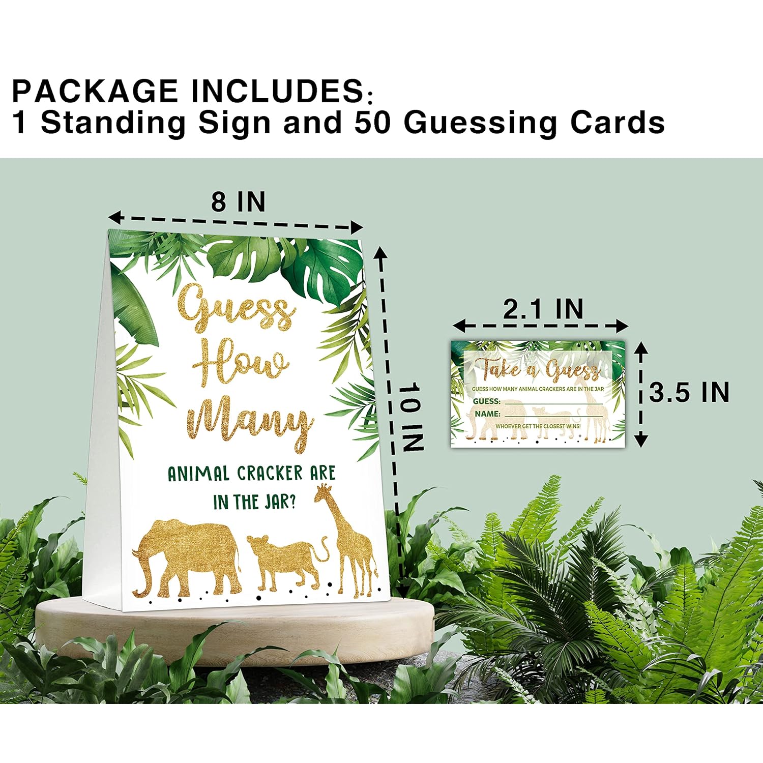 Gold Safari Baby Shower Game, Find How Many Animal Crackers Are In The Jar, Jungle Shower Game Sign, Gold Glitter Gender Neutral Baby Shower Decorations Activities (1 Sign+50 Cards) - A04