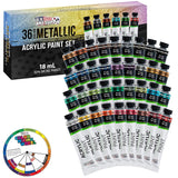 36-Color Metallic Acrylic Paint Set - 18Ml Tubes - Acrylic Paint For Canvas Painting, Wood Crafts & Rock Painting - Color Mixing Wheel