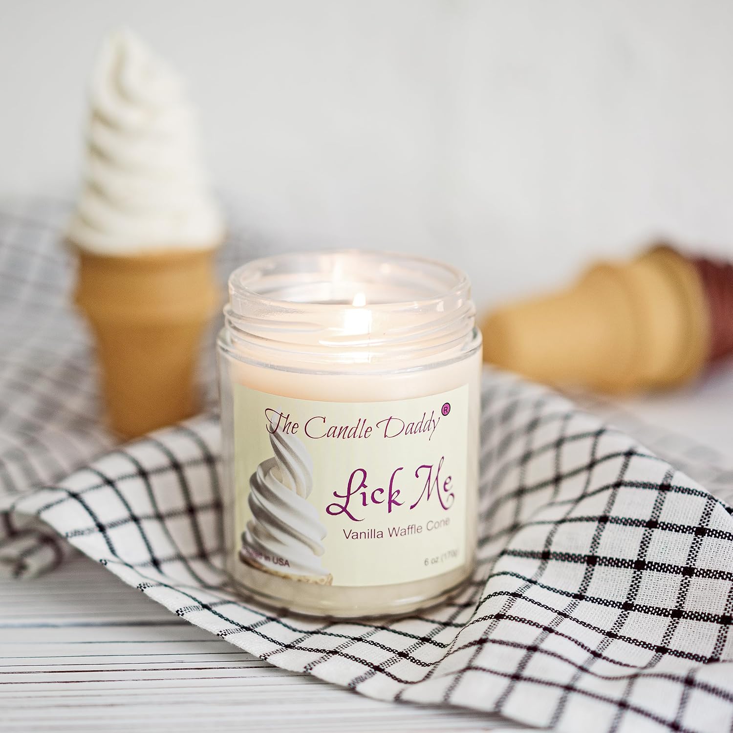 Lick Me - Vanilla Waffle Cone Scented - Funny 6 Oz Jar Candle - 40 Hour Burn Time