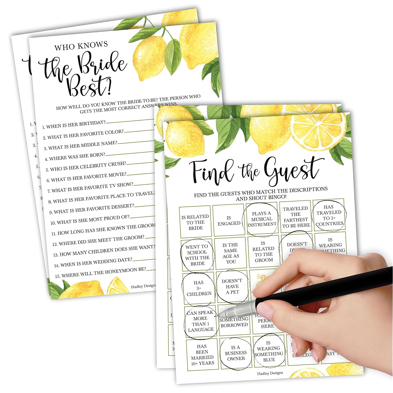 20 Lemon Bridal Shower Games-Couples Wedding Shower Games, Bingo Game, Who Knows The Bride Best Game