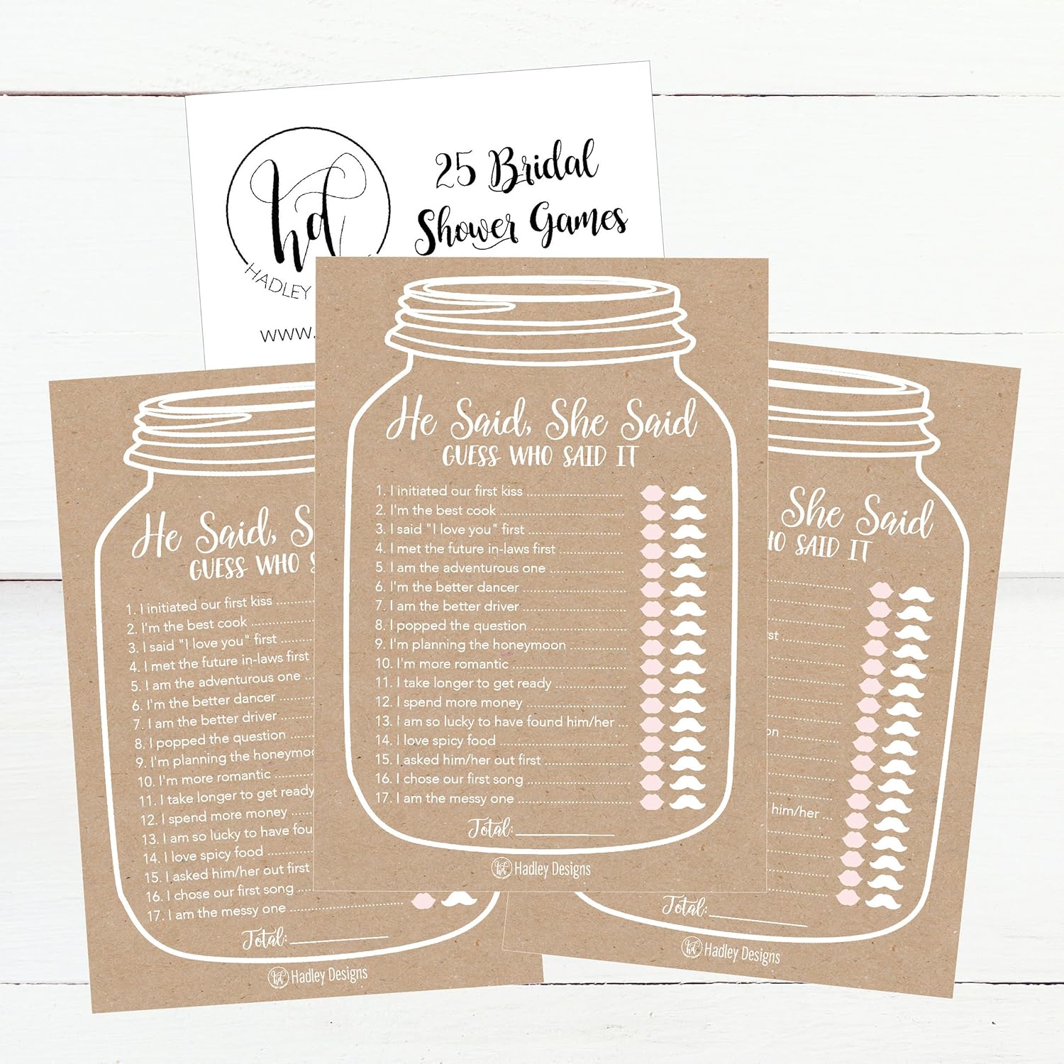 25 Rustic Wedding Bridal Shower Engagement Bachelorette Anniversary Party Game Ideas, He Said She Said Cards Funny Co Ed Trivia Rehearsal Dinner Guessing Question Fun Supplies Kit