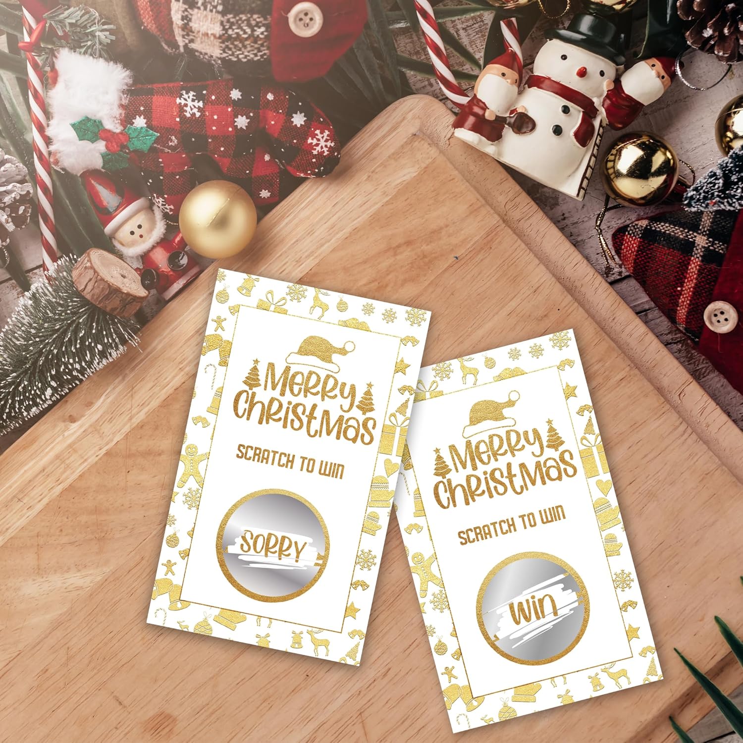 3.5"X2.1" Merry Christmas Scratch Cards - Golden Santa Hat Scratch To Win Game Cards - 40 Xmas Lottery Game For Xmas Parties,Family Gatherings,Increase The Game Atmosphere Prizes Activity - A06