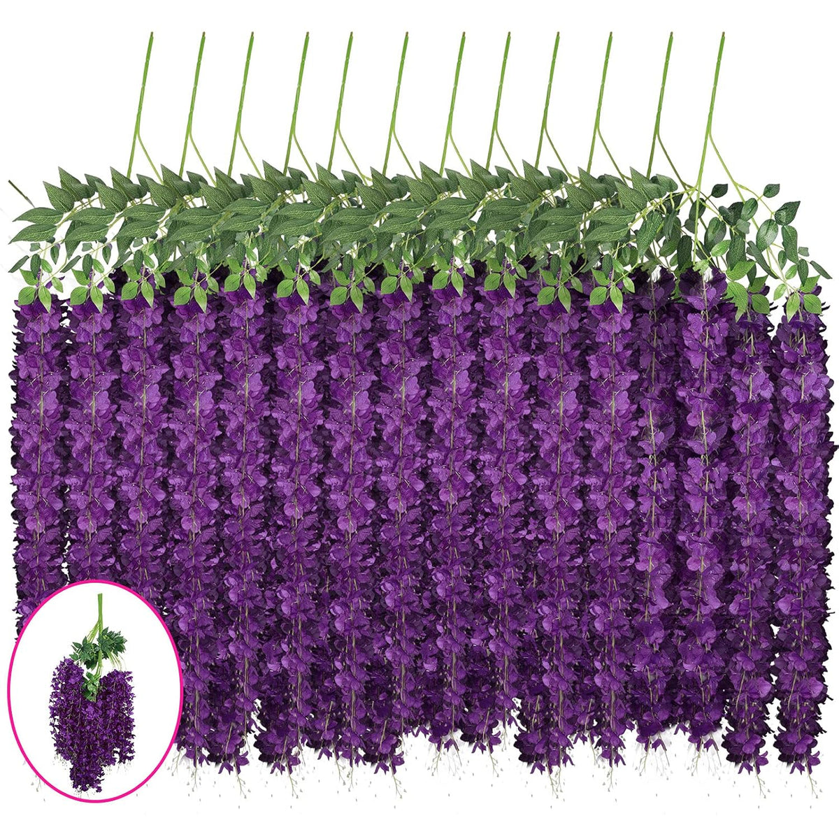 12 Pieces 12 Pieces Wisteria Hanging Flowers 3.6 Feet Artificial Wisteria Vine Ratta Long Fake Silk Hanging Flowers String For Wedding Home Party Outdoor Ceremony Arch Floral Decor (Purple)
