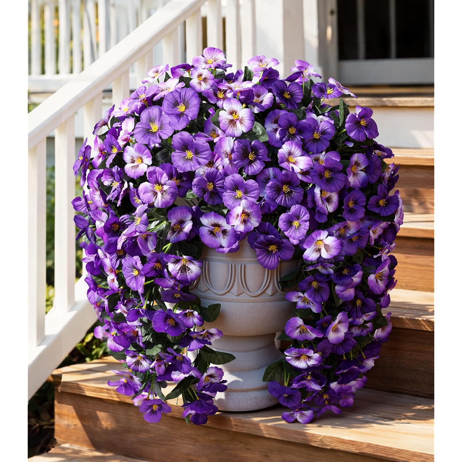 Artificial Flowers For Outdoors 2Pcs Faux Silk Pansy Vines Lush Uv Resistant Fake Hanging Flower Plants For Outside Porch Yard Patio Window Box (Mix Purple)