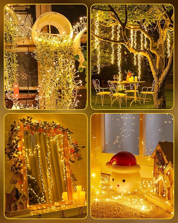 60 LED Battery Operated Fairy Lights 5FT Warm White Firecracker String Lights Waterproof Silver Wire for Wedding Christmas Decor