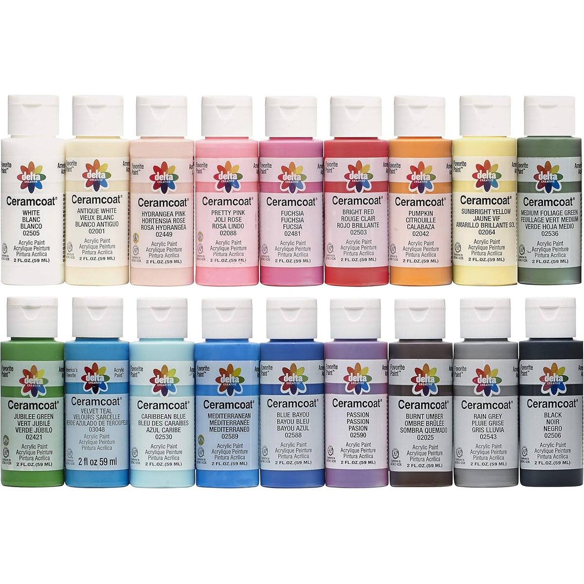 Delta Creative 18 Ceramcoat Acrylic Paint Set, 2 oz, Top Colors