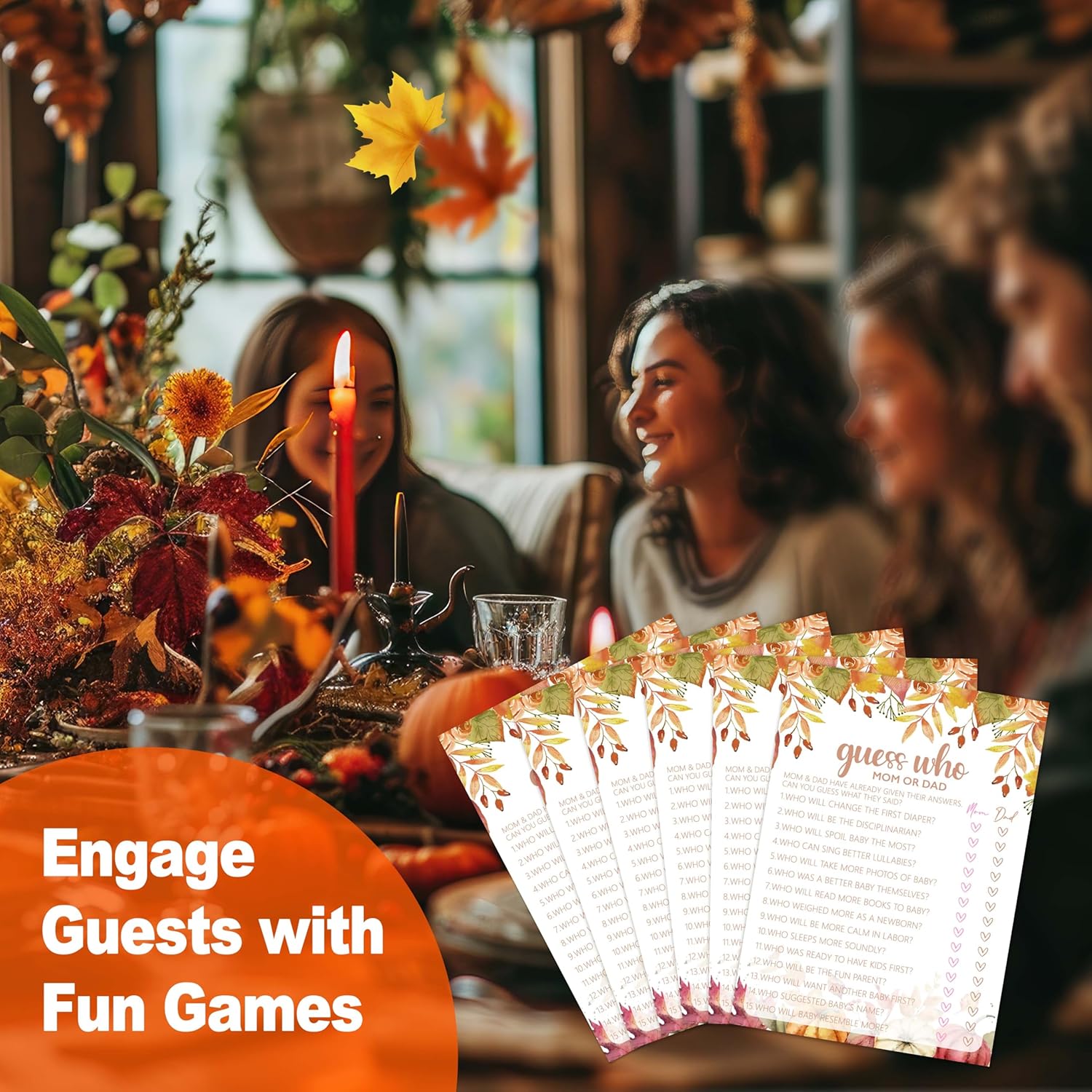 Guess Who Game Cards, Autumn Baby Shower Games Cards, Thanksgiving Boy Or Girl Baby Gender Reveal Party Favors Decorations And Supplies, 25 Pcs Double-Sided - E03