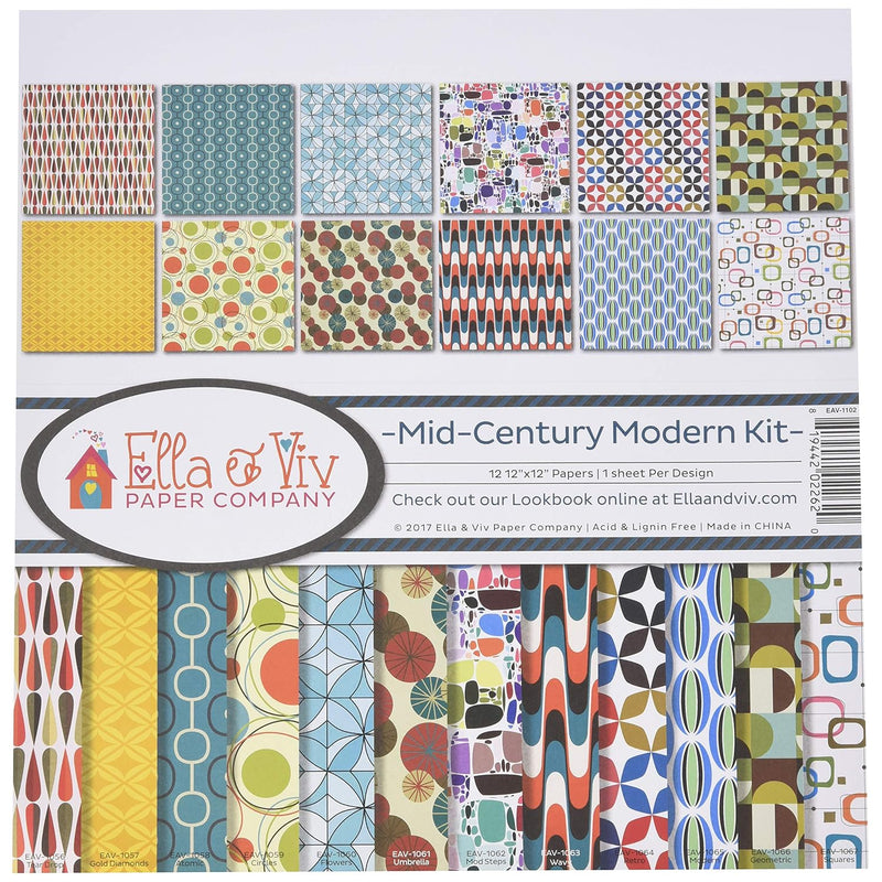 Ella & Viv By Eav-1102 Mid Century Modern Scrapbook Collection Kit, 12X12 Inch