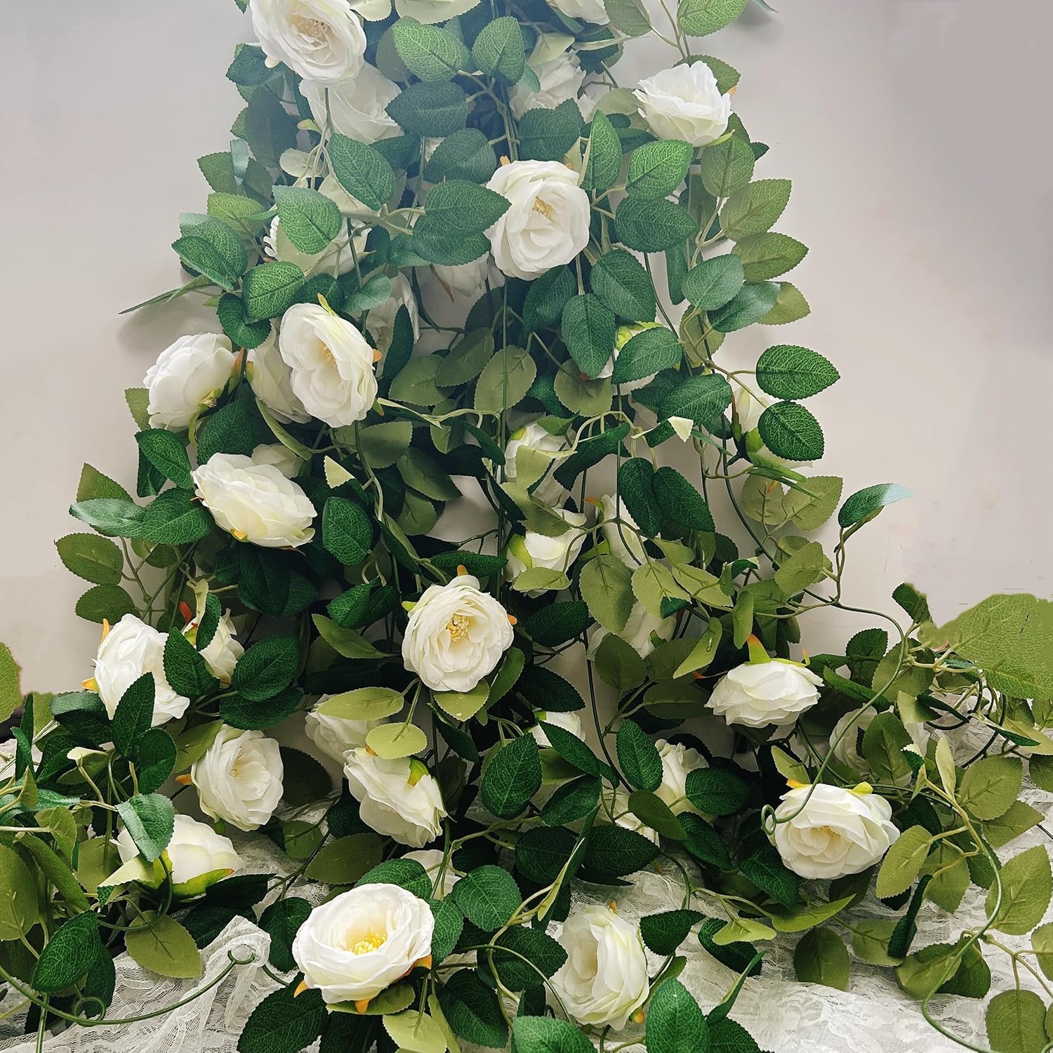 Flower Garland 4Pcs(26Ft), White Rose Garlands Decoration, White Fake Rose Garlands, Vines For Bedroom Flower Garland For Backdrop, Artificial Flowers Wedding Decor, Arch Garden Ceremony Wall Decor